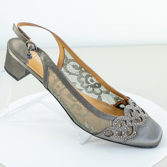 J.Renee Shoes - J. Renee Faleece Slingback Lace Rhinestones Gray Blocked Heel Women’s Shoes 9.5M
